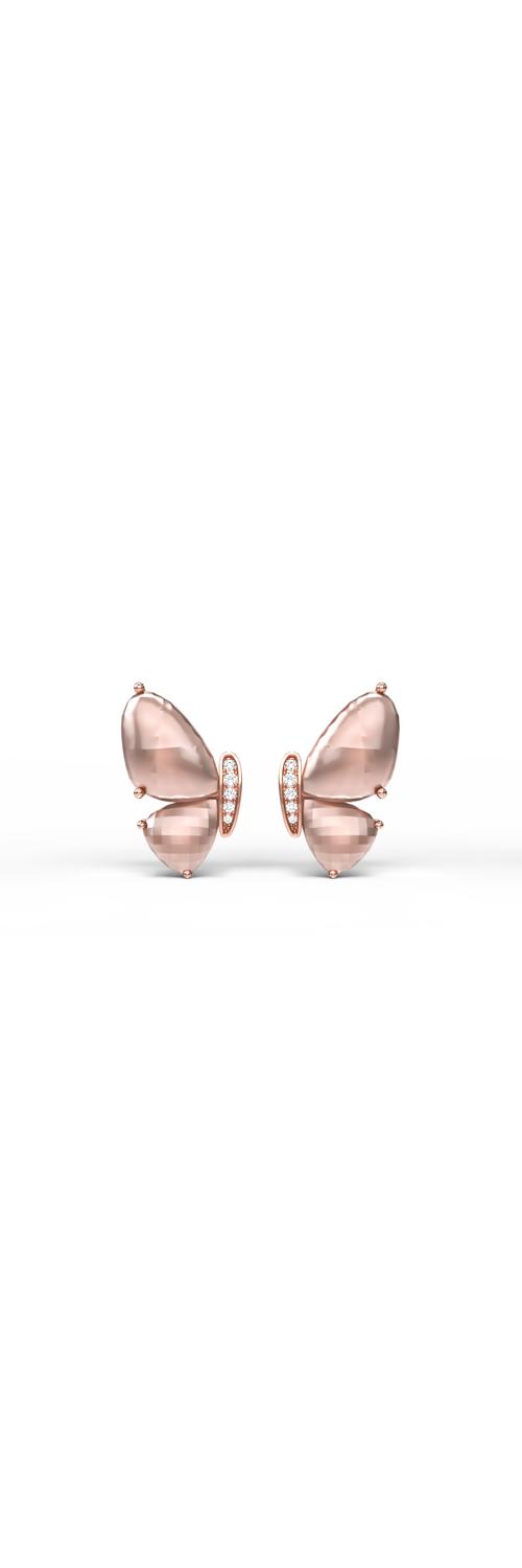 Cercei fluturi din aur roz de 18K cu quartz trandafiriu de 7.7ct si diamante de 0.06ct