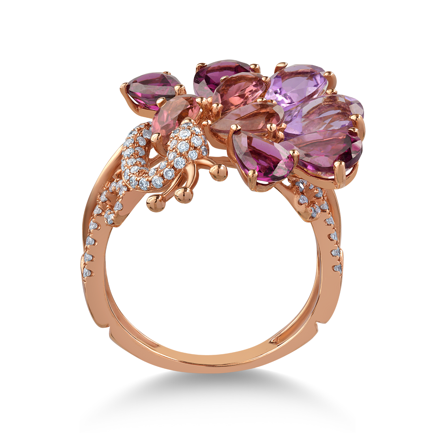 18K rose gold ring with 5.78ct precious and semi-precious stones