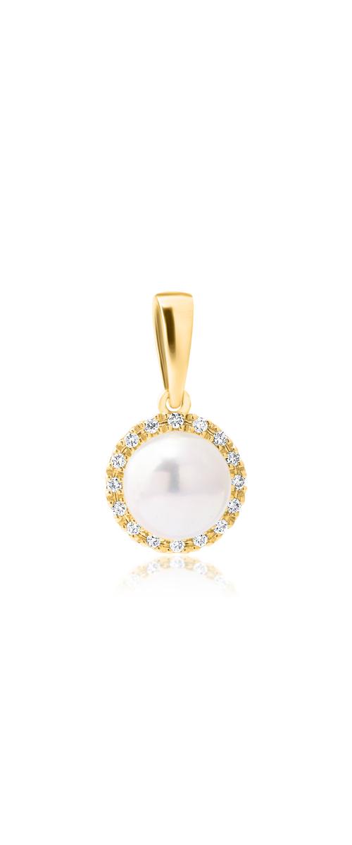 Yellow gold pendant with 0.050ct diamonds and cultured pearl