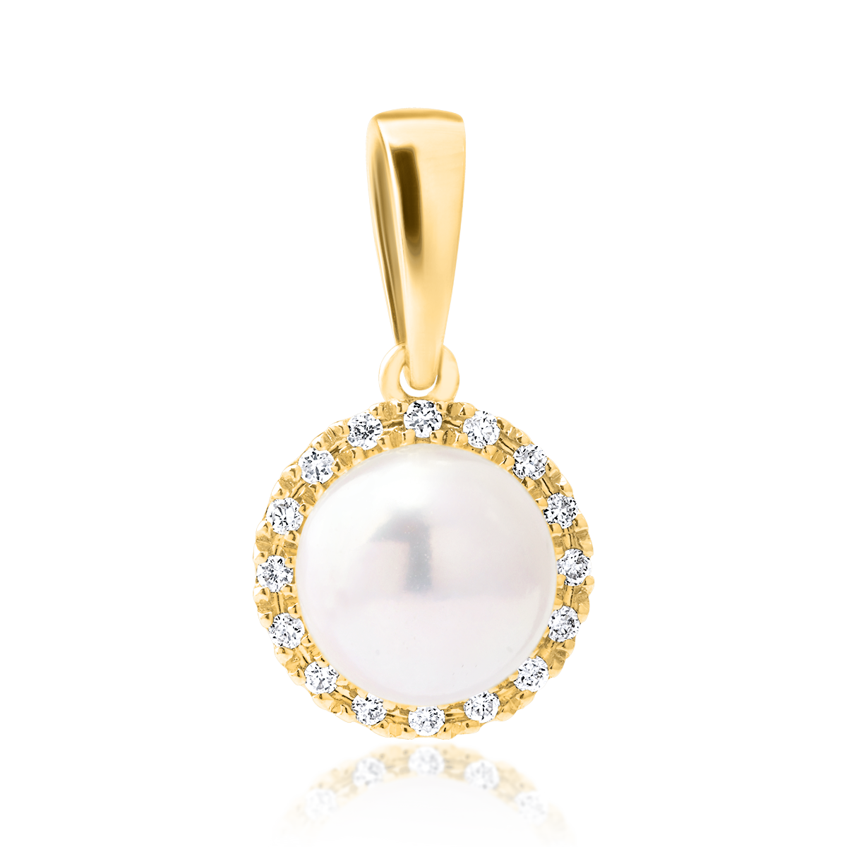 Yellow gold pendant with 0.050ct diamonds and cultured pearl