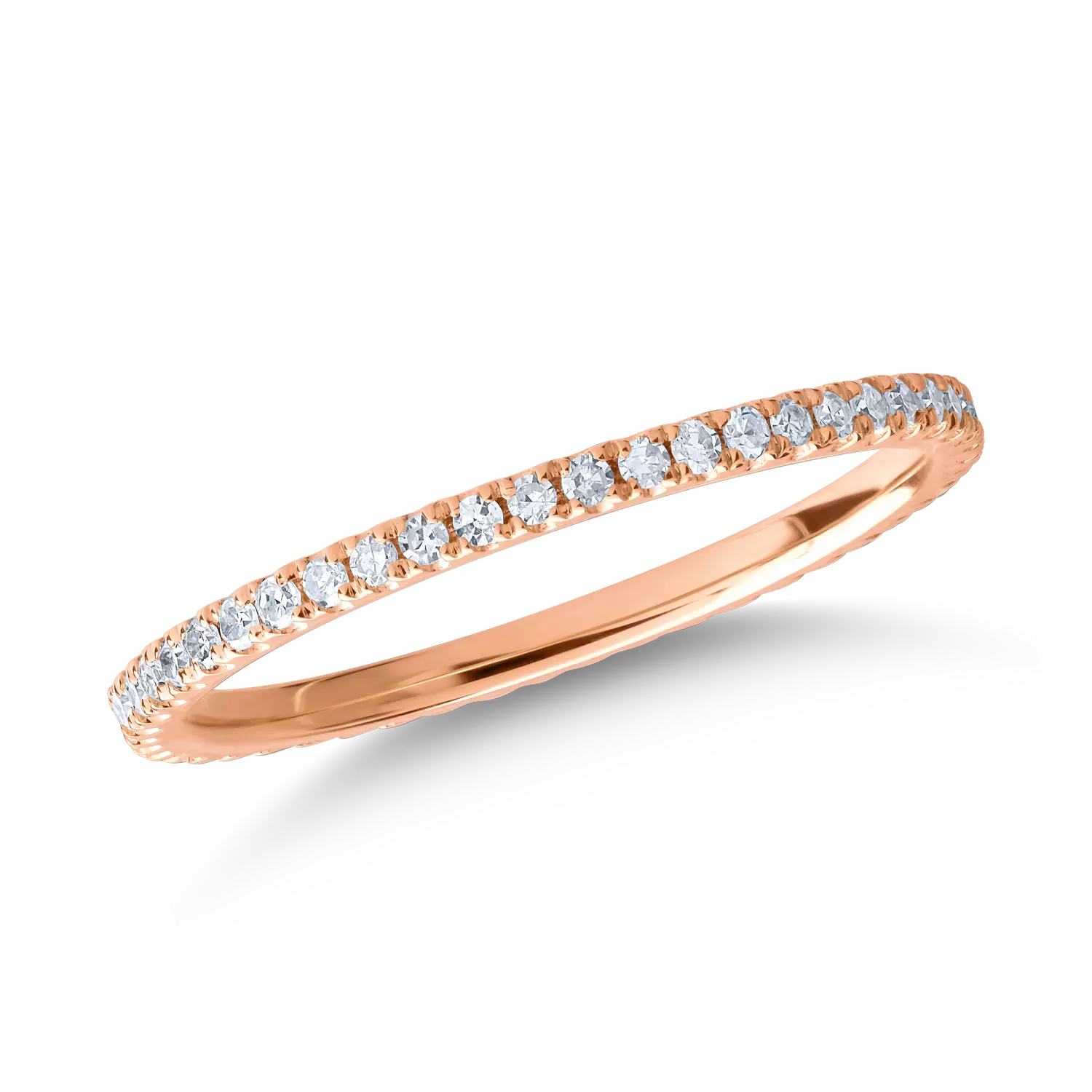 Безкраен пръстен от розово злато 14K с диаманти 0.14ct