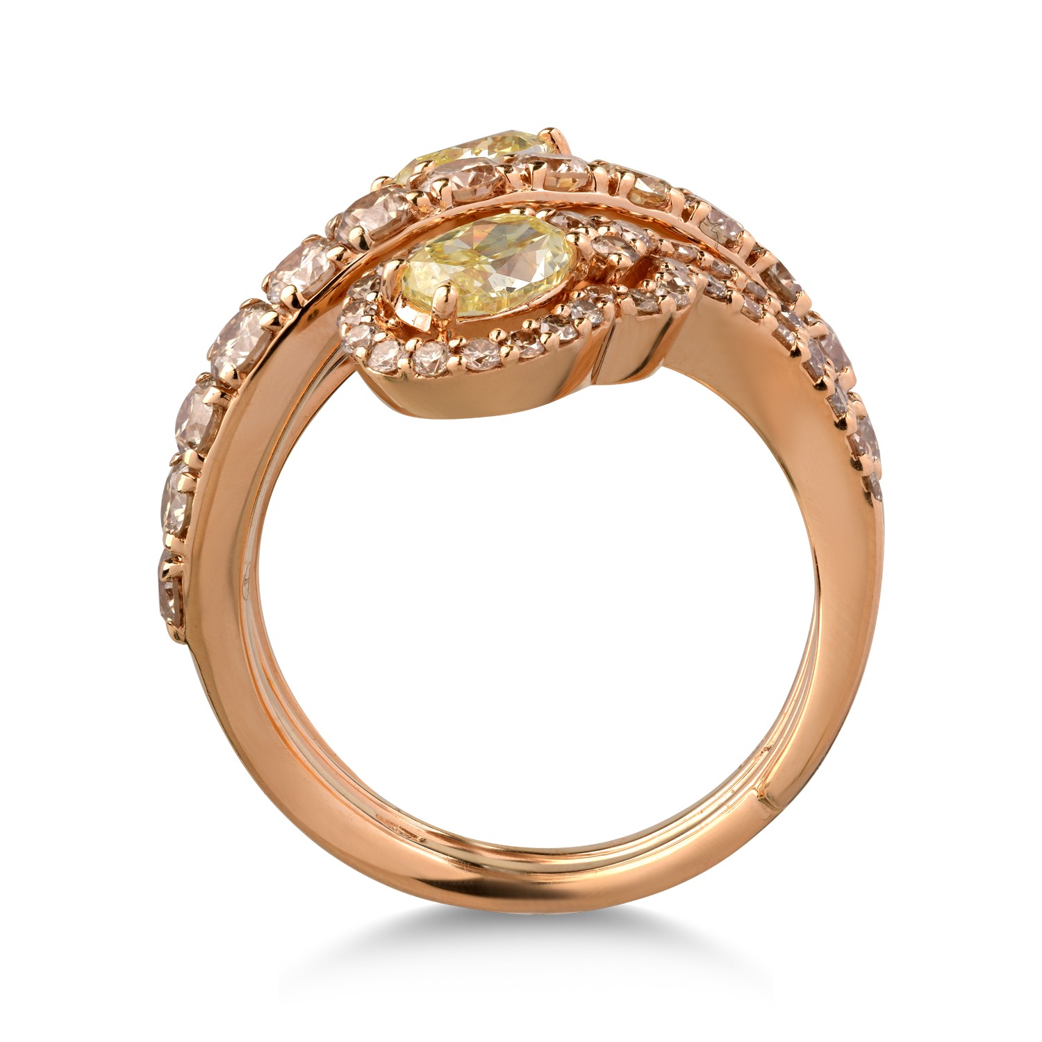 Inel din aur roz de 18K cu diamante fancy-galbene de 1.01ct si diamante maro de 1.94ct