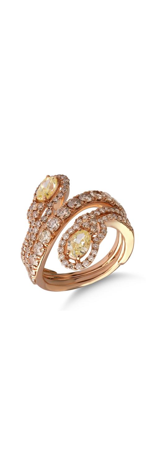 18K rose gold ring with 1.35ct yellow diamonds and 1.88ct brown diamonds