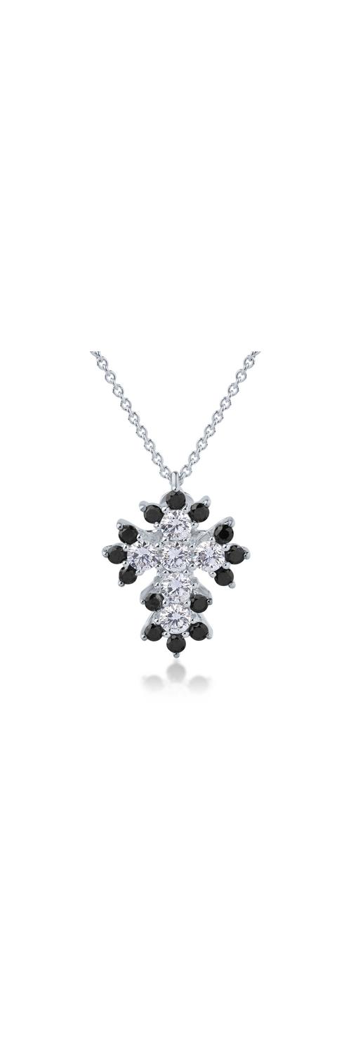 18K white gold cross pendant necklace with 0.61ct clear diamonds and 0.41ct black diamonds