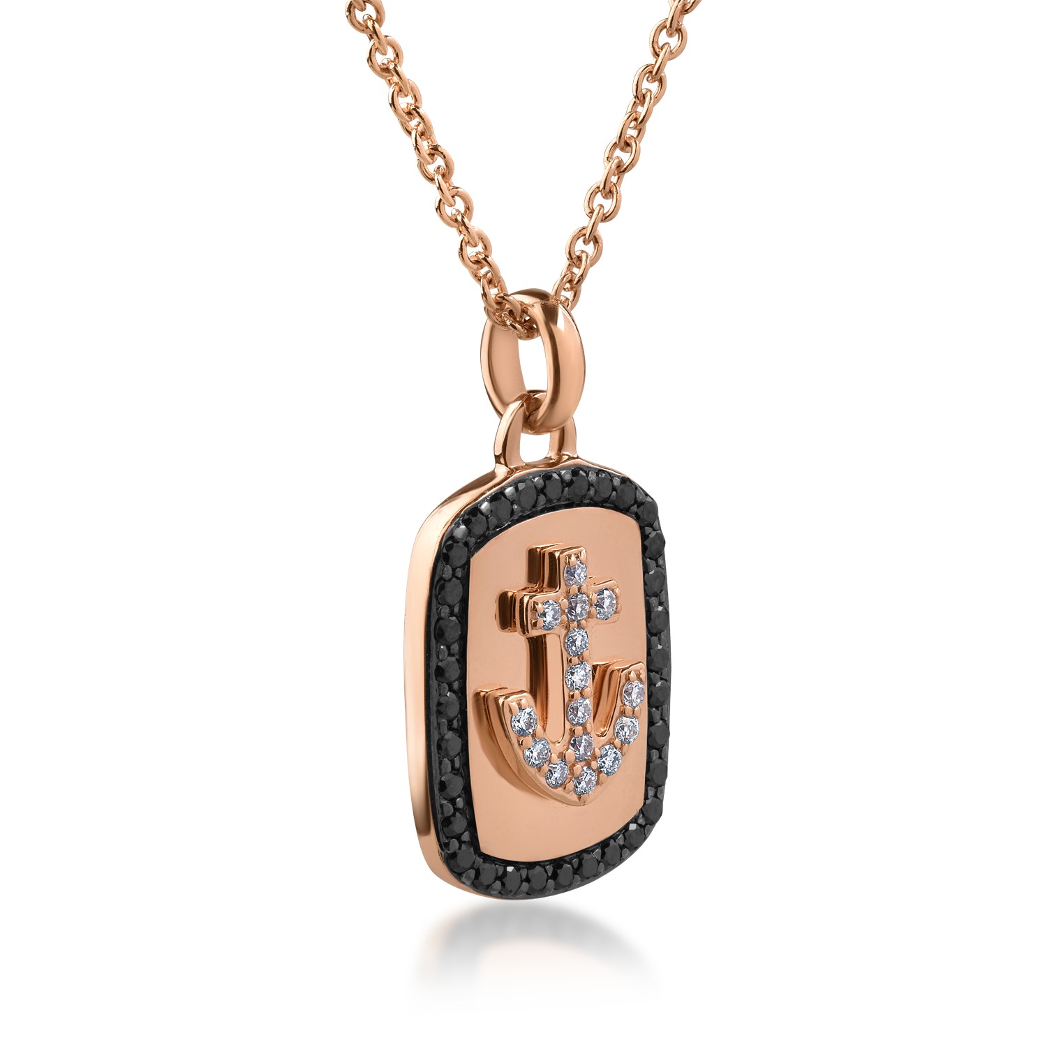 18K rose gold pendant necklace with 0.25ct black diamonds and 0.11ct clear diamonds