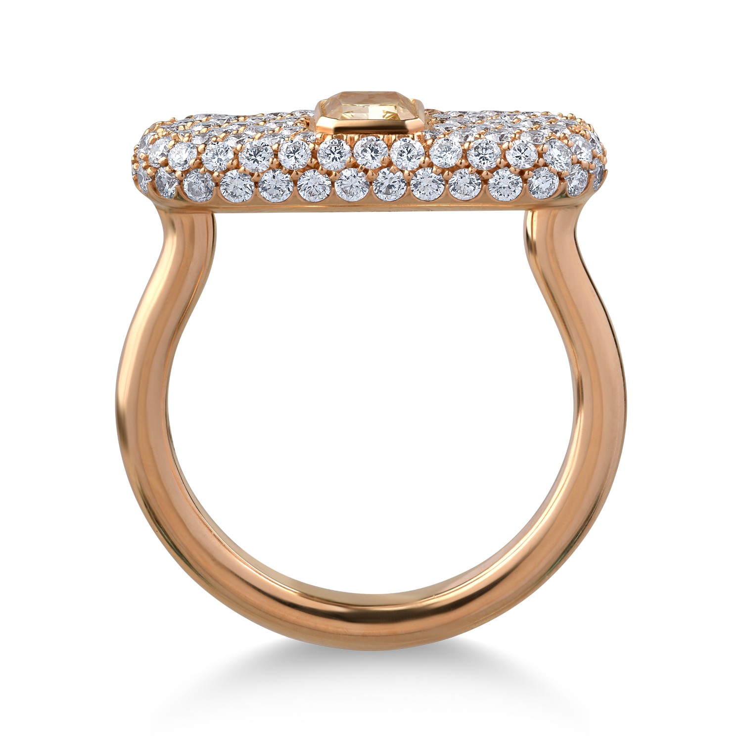 18K rózsaszín arany gyűrű 0.62ct díszsárga gyémánttal és 0.96ct gyémántokkal