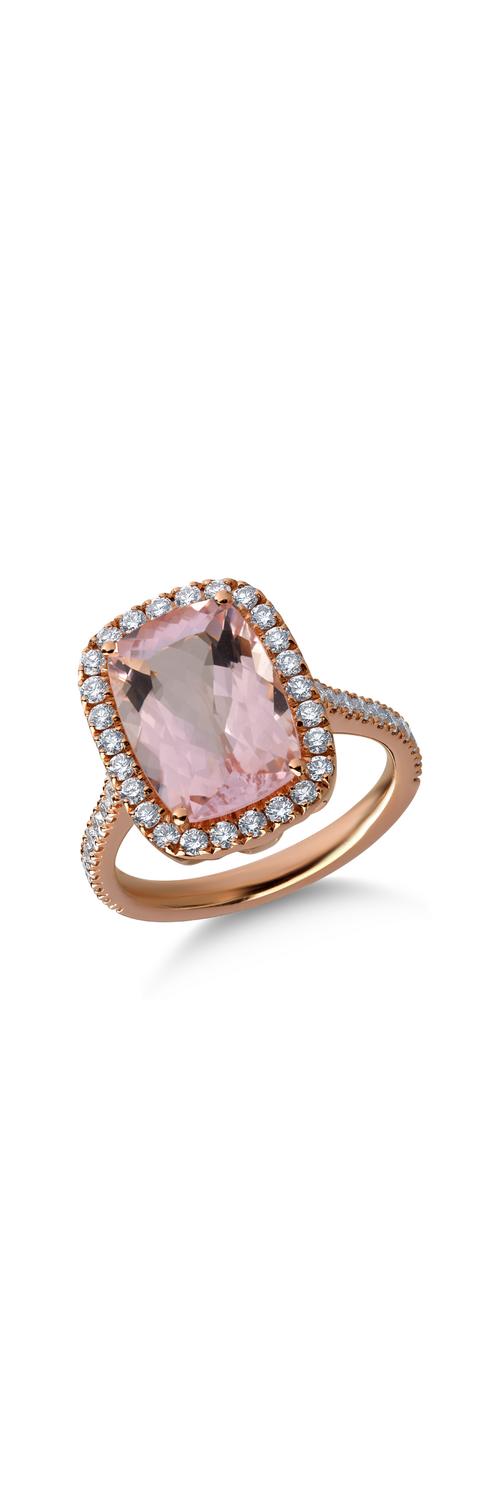 Inel din aur roz de 18K cu morganit de 4.31ct si diamante de 0.68ct