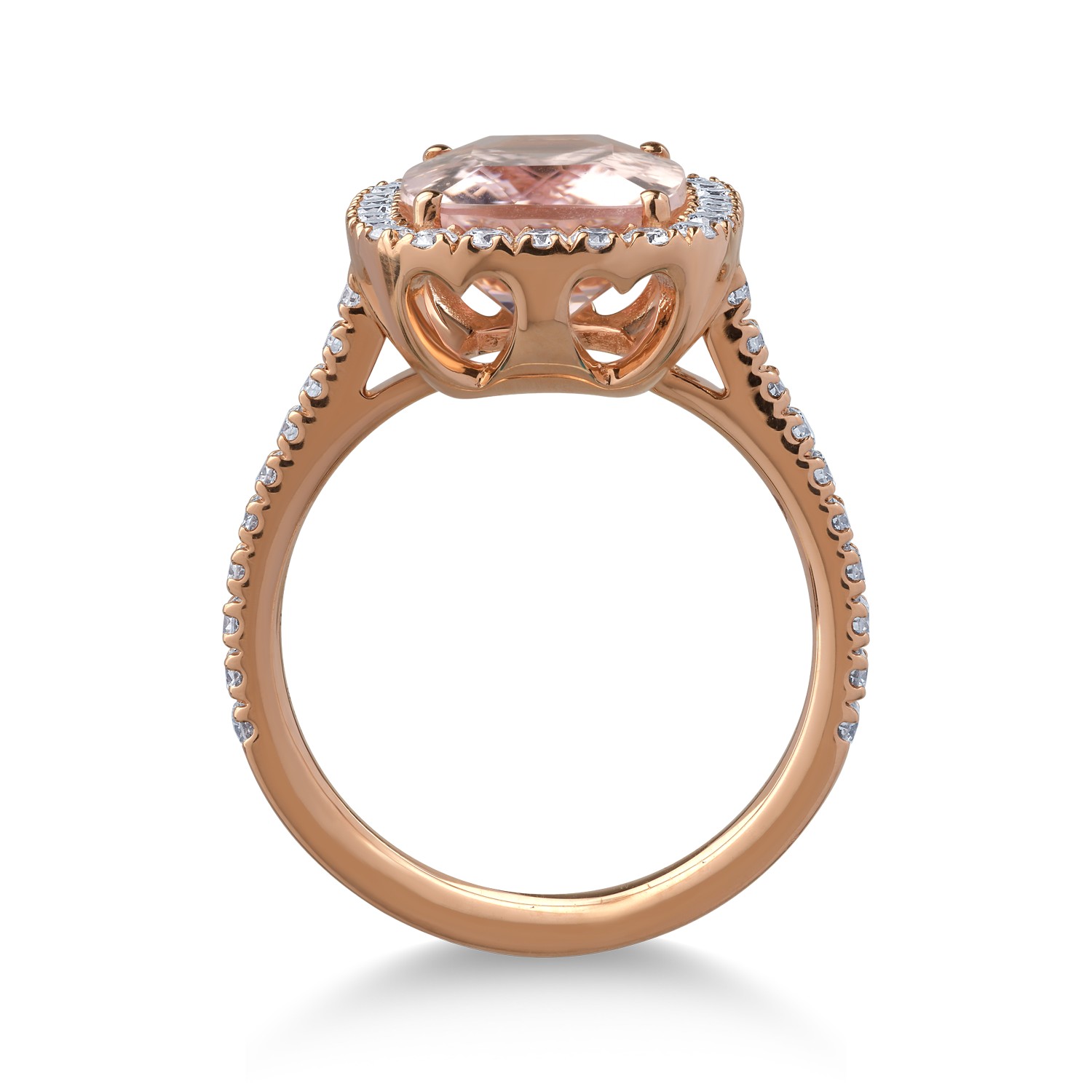 Inel din aur roz de 18K cu morganit de 4.31ct si diamante de 0.68ct