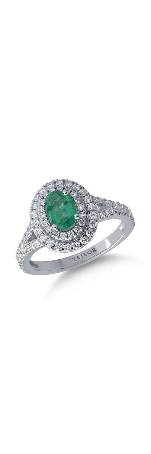 18K fehérarany gyűrű 0.61ct smaragddal és 0.67ct gyémántokkal