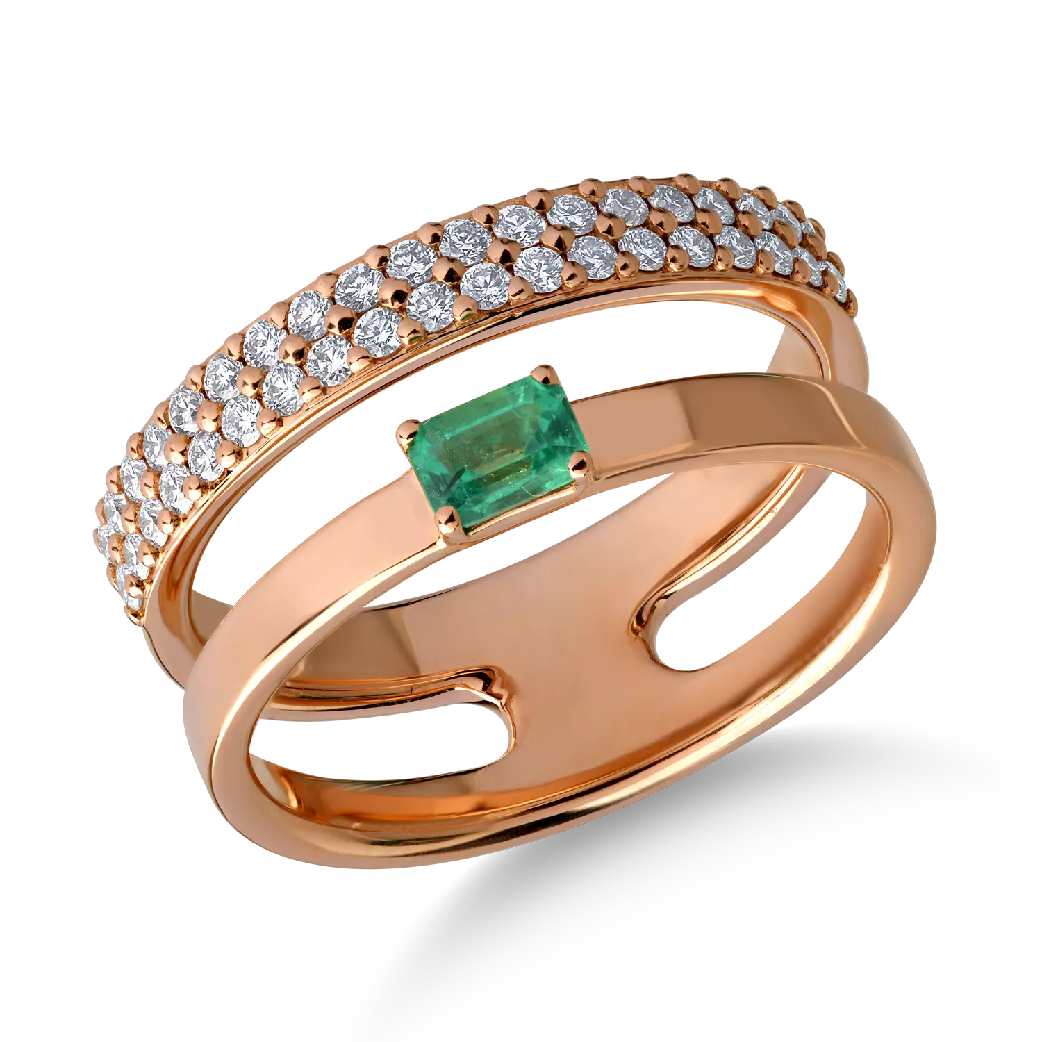 18K rózsa arany gyűrű 0.22ct smaragddal és 0.35ct gyémántokkal