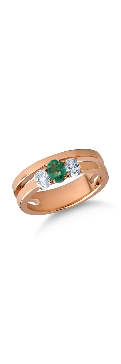 18K rose gold ring with 0.26ct emerald and 0.38ct diamonds