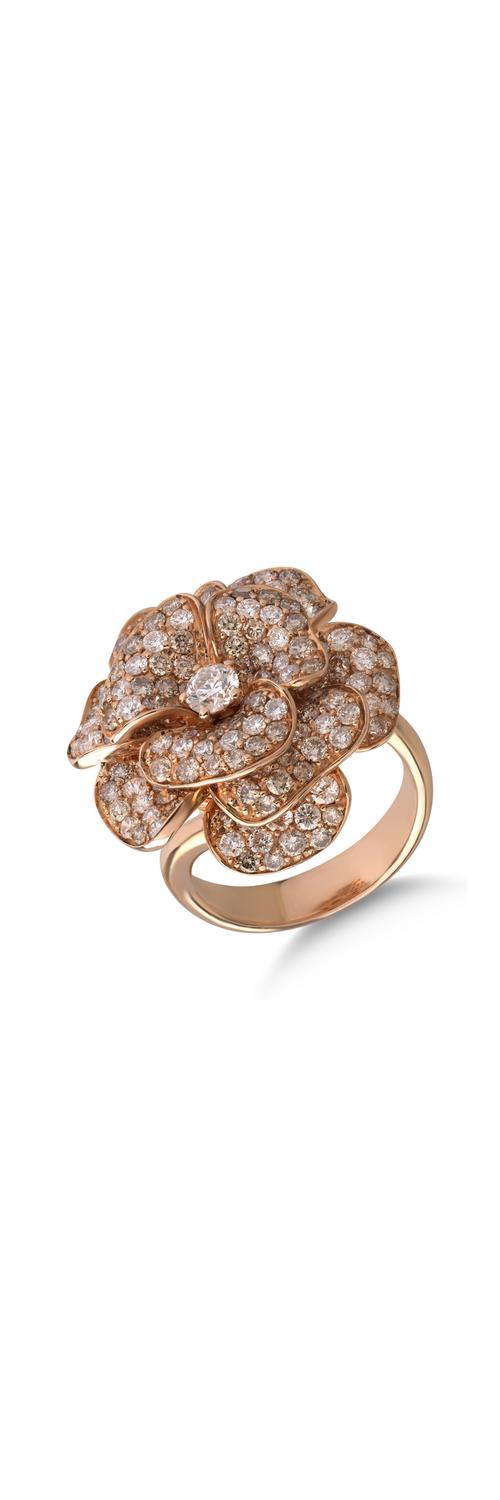 18K rózsaszín arany gyűrű 2.85ct barna gyémántokkal és 1.5ct tiszta gyémántokkal