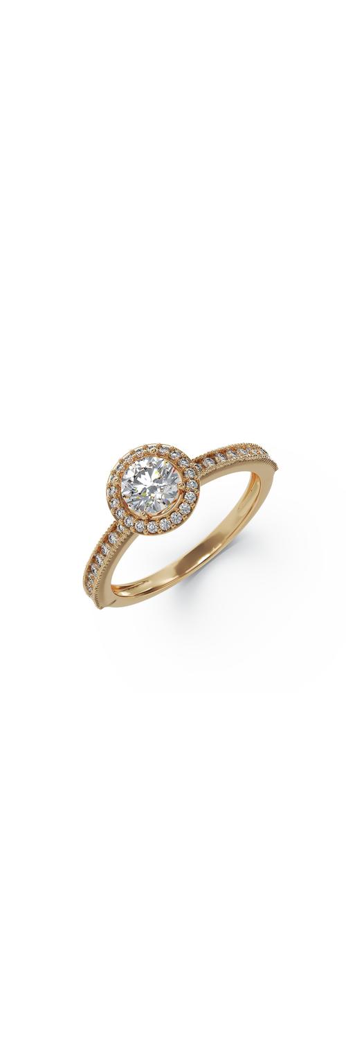 Yellow gold halo pave engagement ring with zirconia