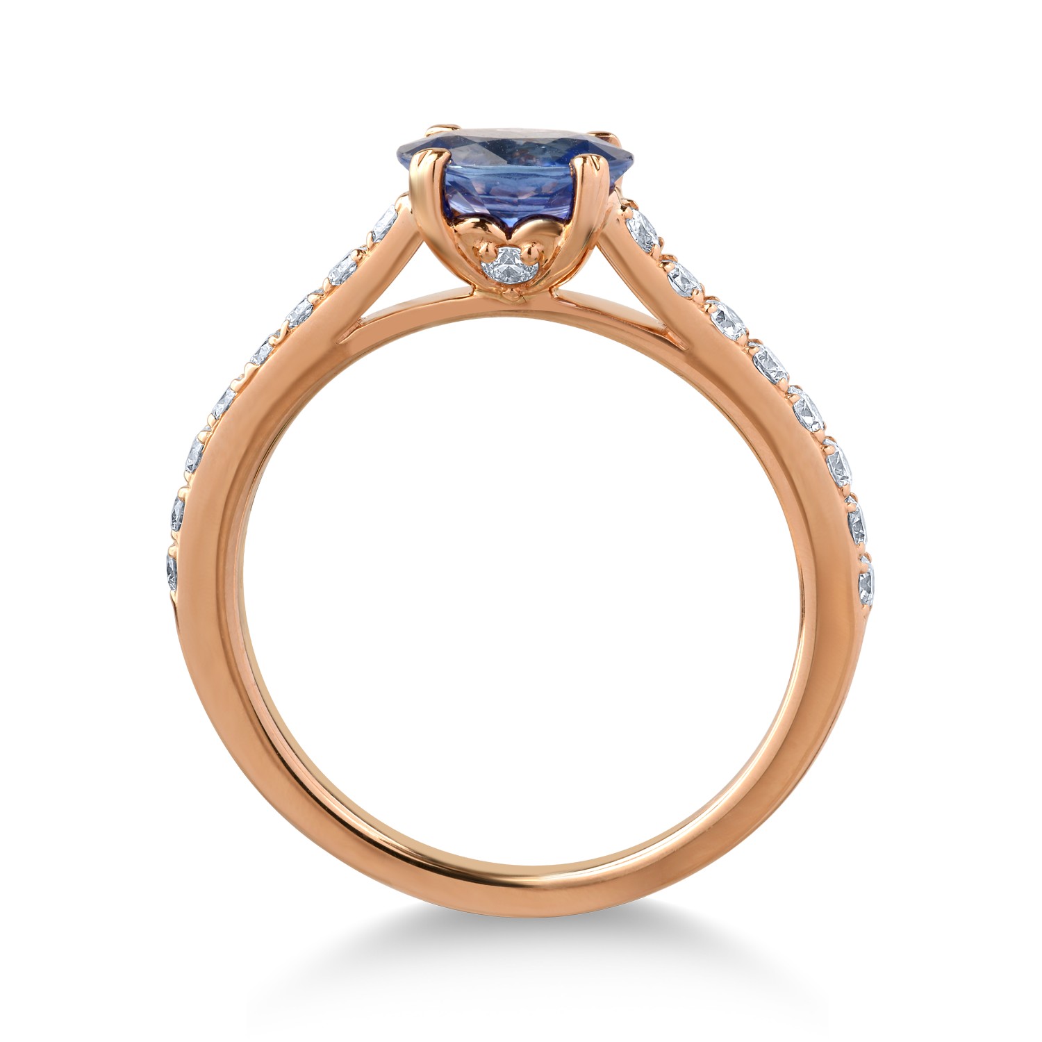 18K rózsaszín arany gyűrű 0.95ct zafírral és 0.38ct gyémántokkal