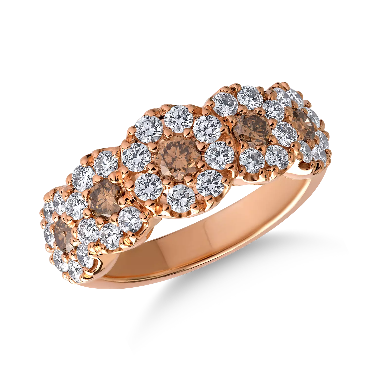 18K rózsaszín arany gyűrű 0.9ct tiszta gyémántokkal és 0.51ct barna gyémántokkal