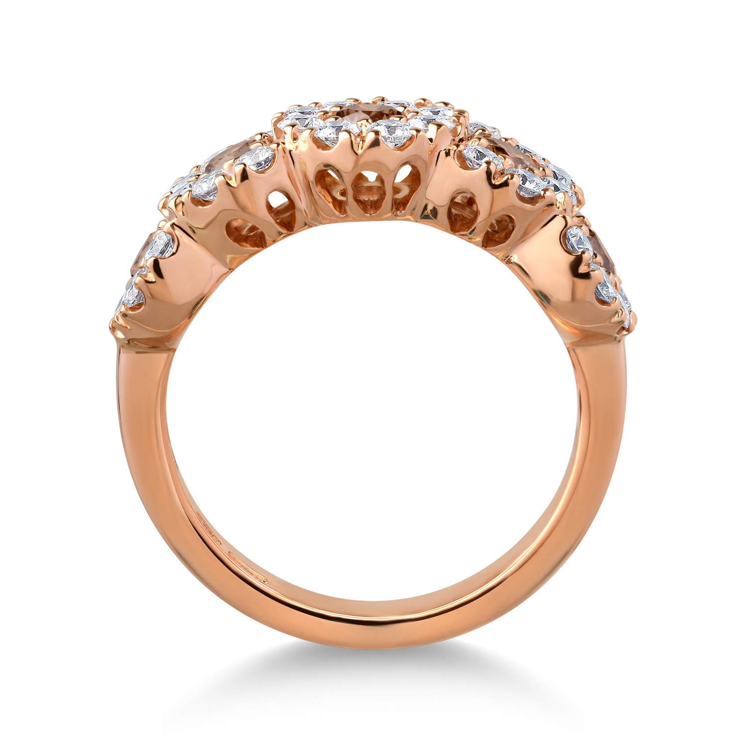Inel din aur roz de 18K cu diamante transparente de 0.9ct si diamante maro de 0.51ct