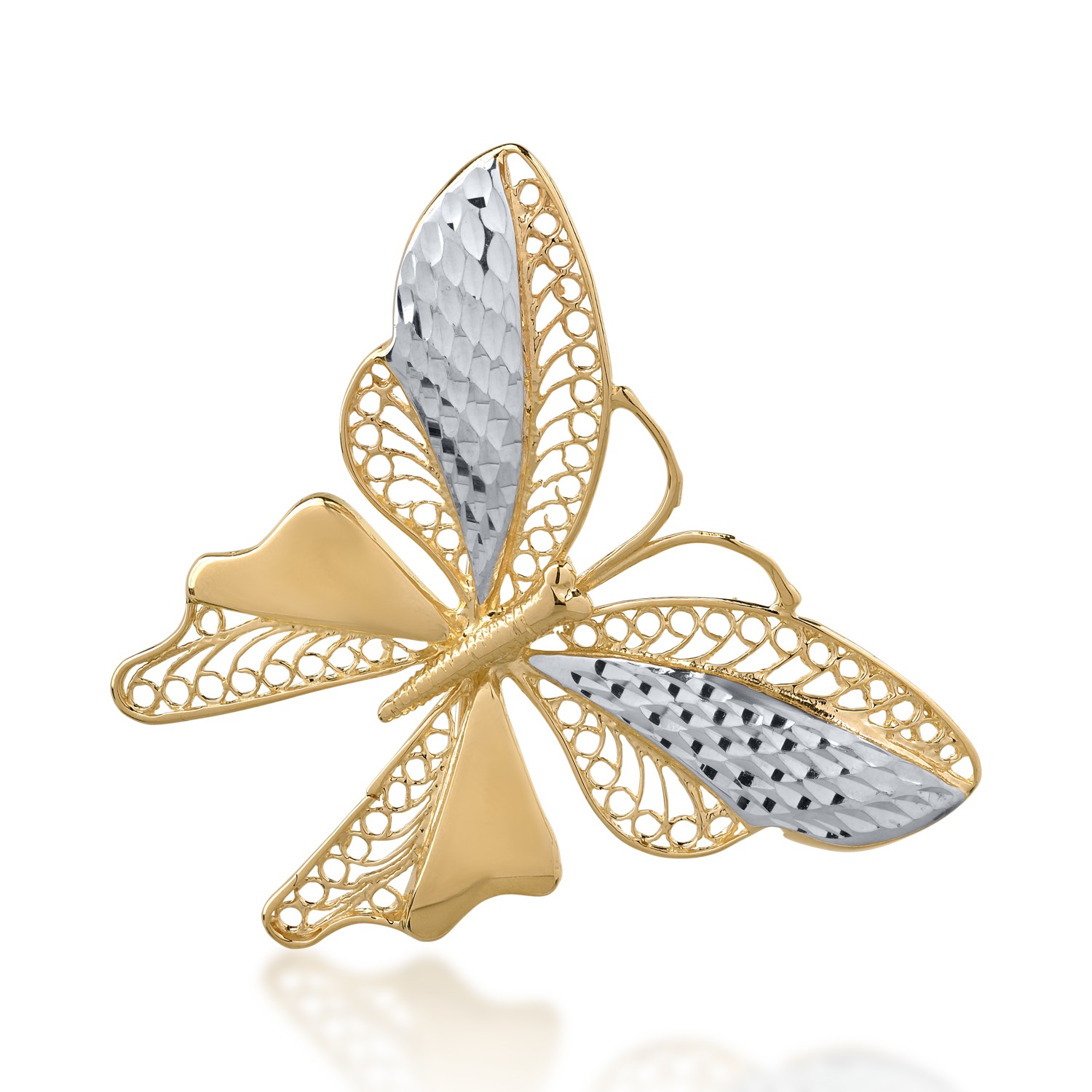 14K white-yellow gold butterfly brooch