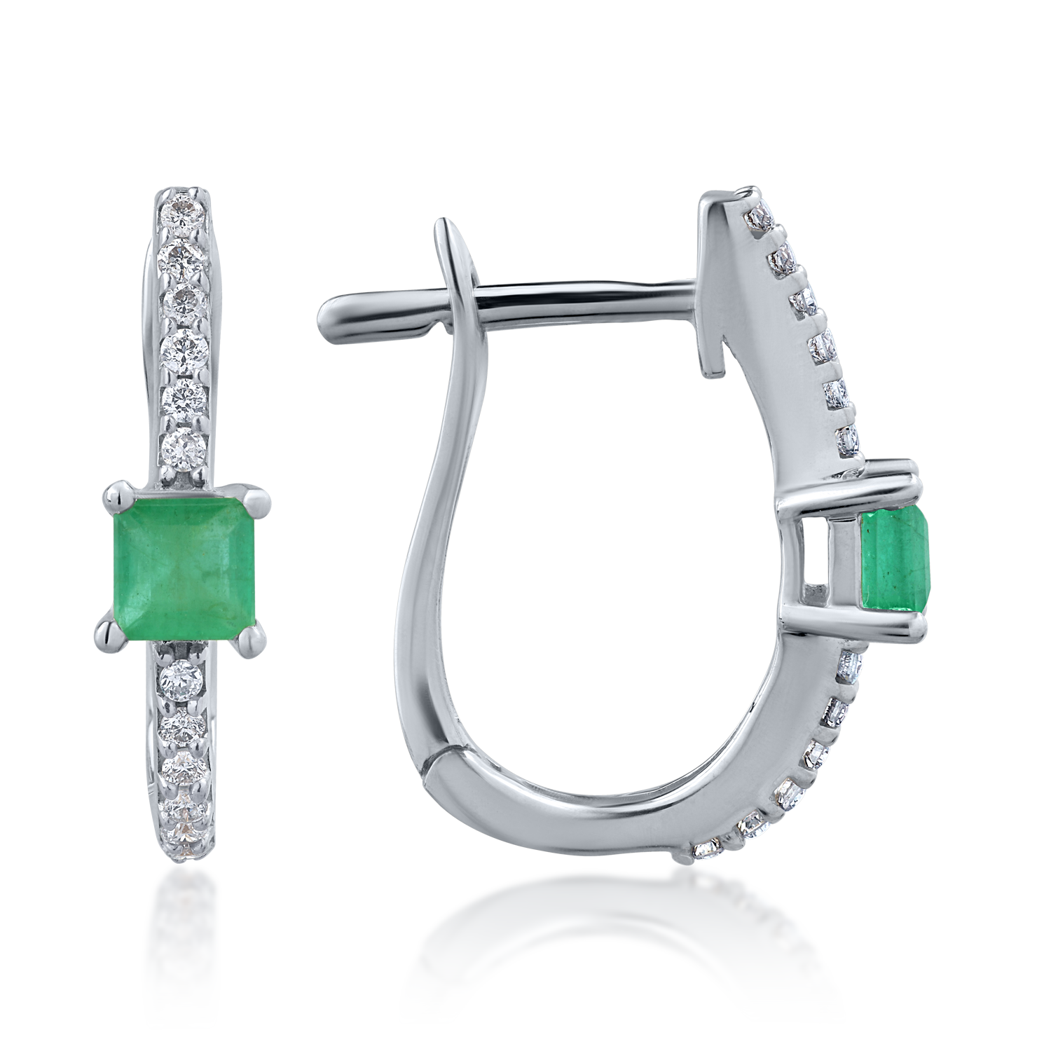 White gold earrings with 0.347ct emeralds and 0.129ct diamonds