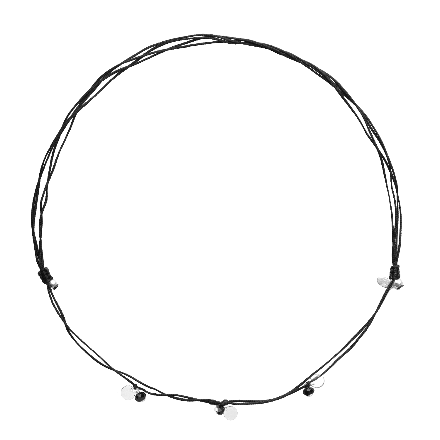 Cord necklace with 14K white gold coin charms