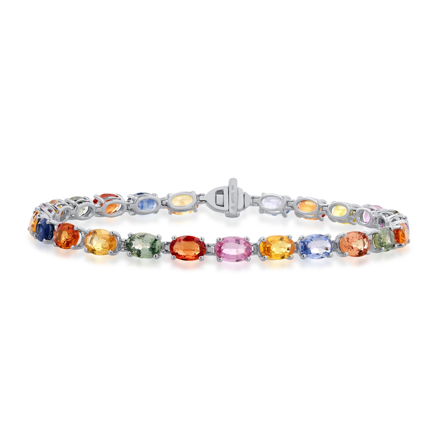 14K white gold tennis bracelet with 13.14ct multicolored sapphires