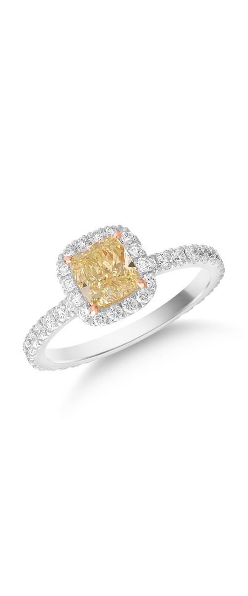 Inel din aur alb de 18K cu fancy diamond de 1ct si diamante de 0.64ct