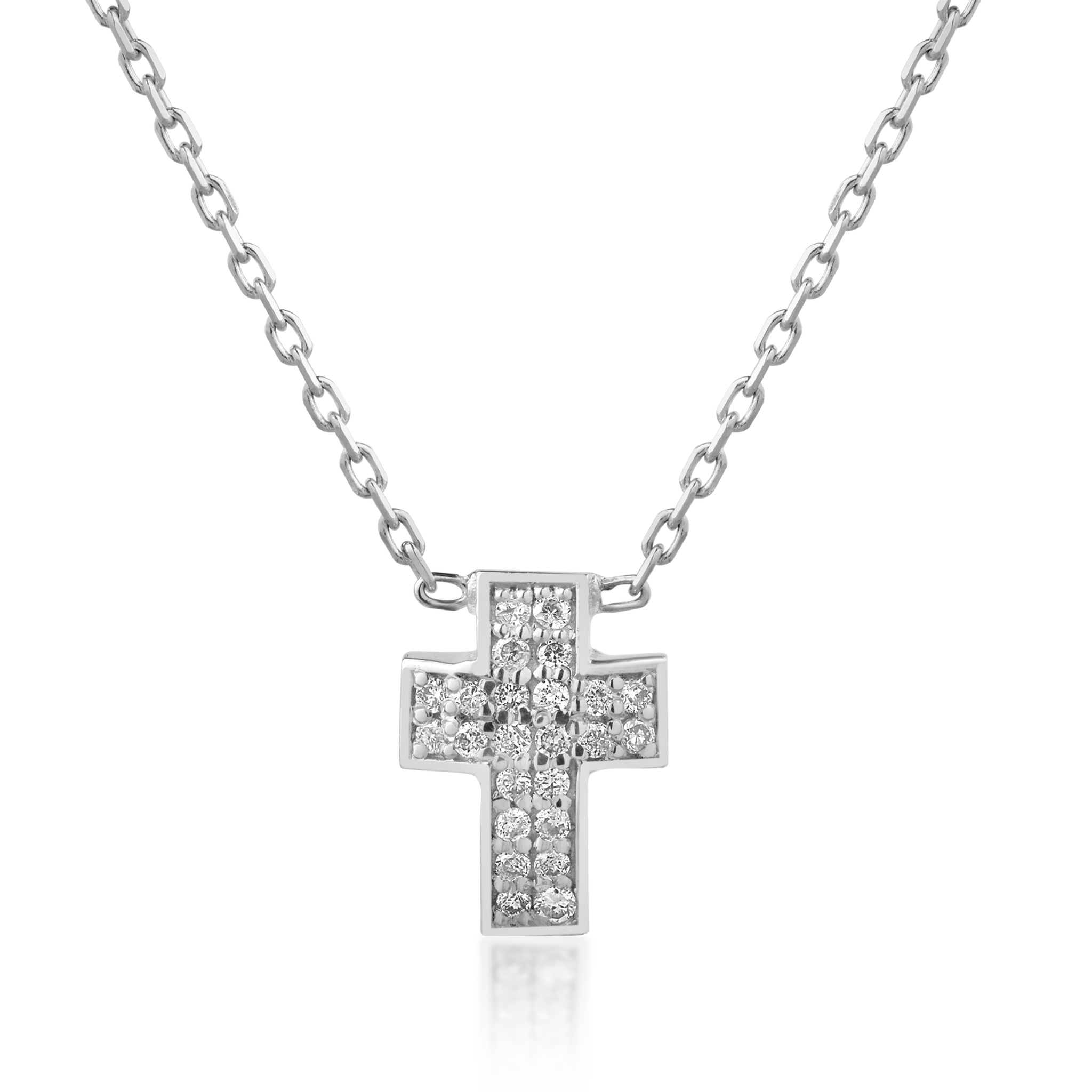 Naszyjnik w kształcie krzyża z białego złota z diamentami o masie 0.06ct