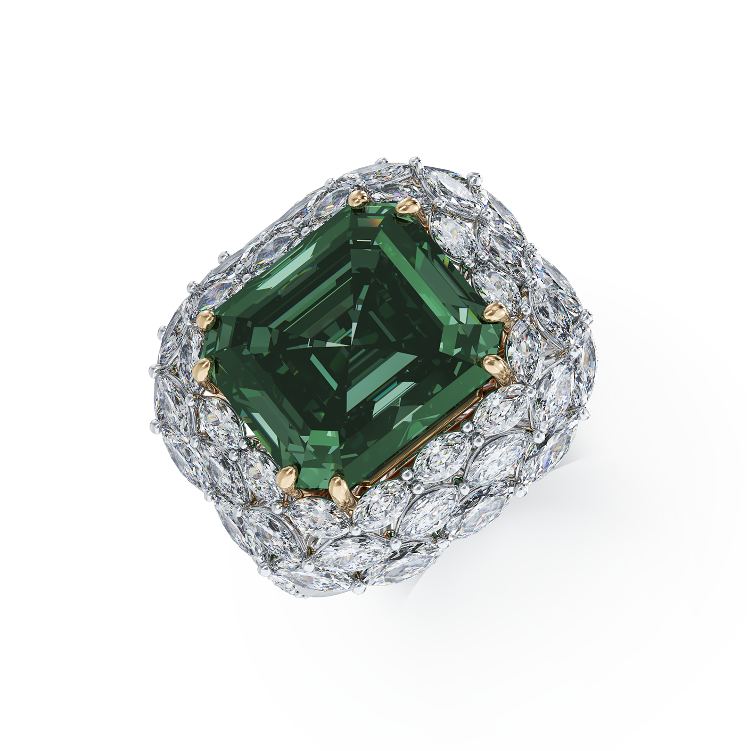 Inel din aur alb cu smarald de 10.91ct si diamante de 3.14ct