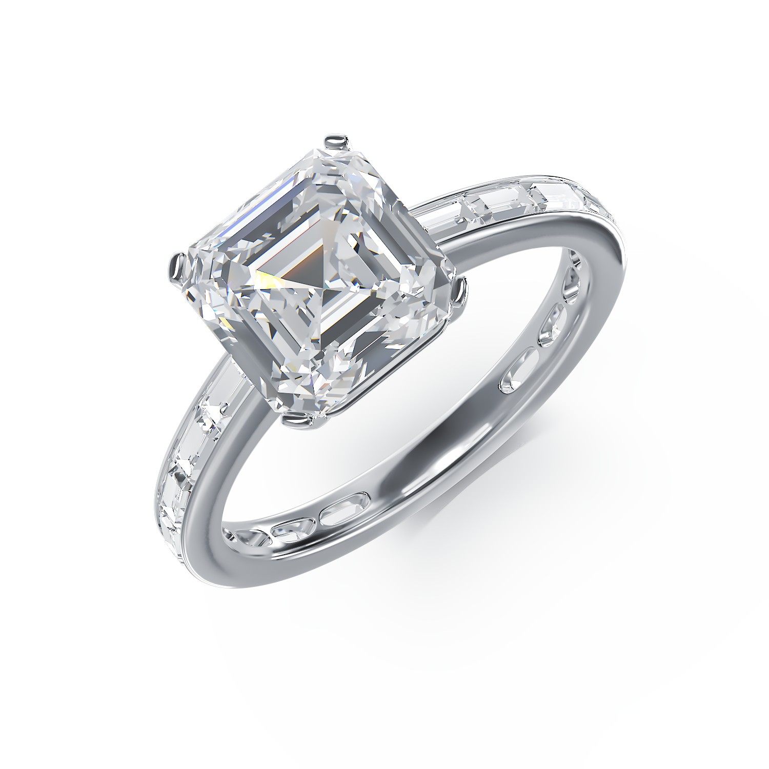 Годежен пръстен от бяло злато с 3.01ct диамант и 0.96ct диаманти