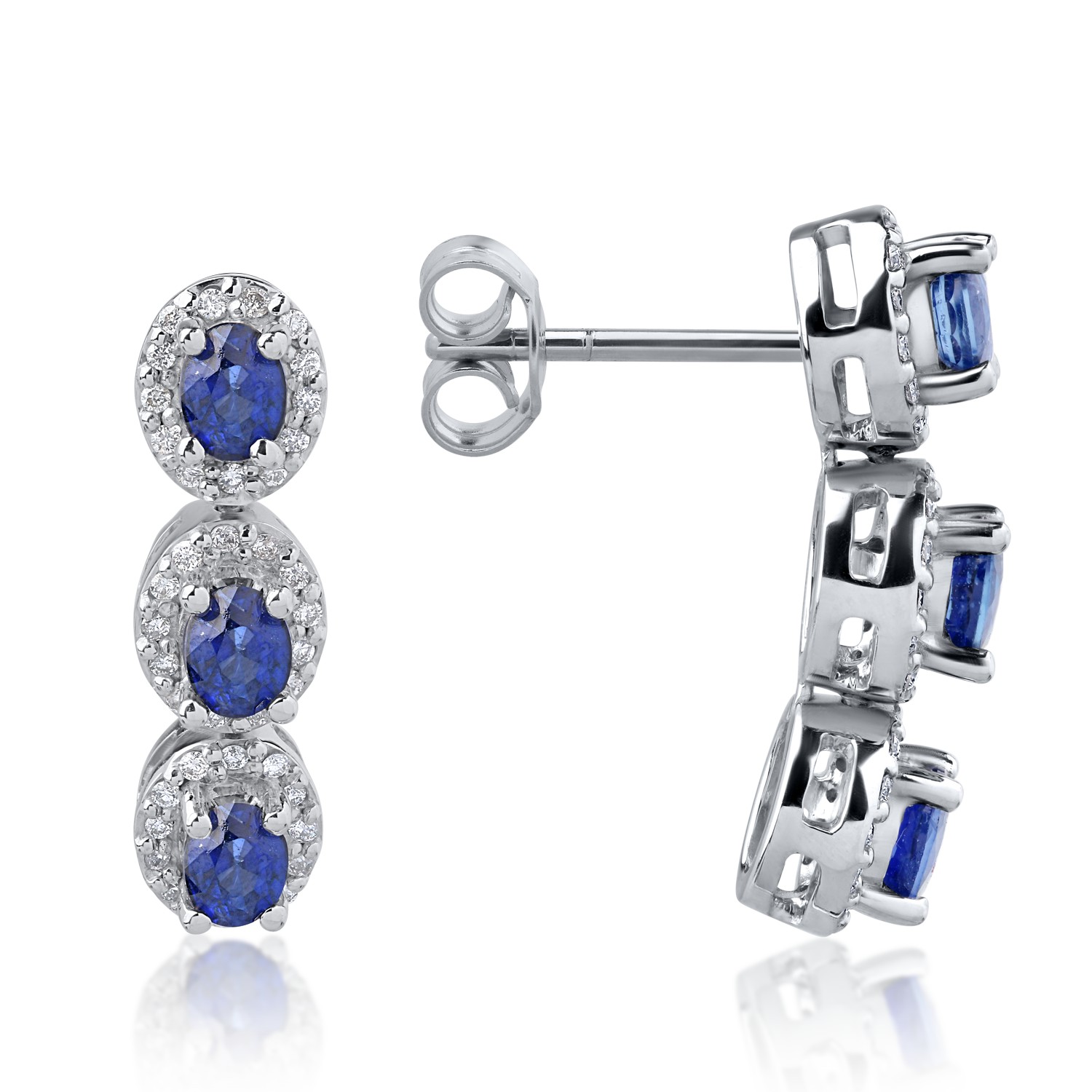 18K white gold earrings with 1.53ct sapphires and 0.22ct diamonds