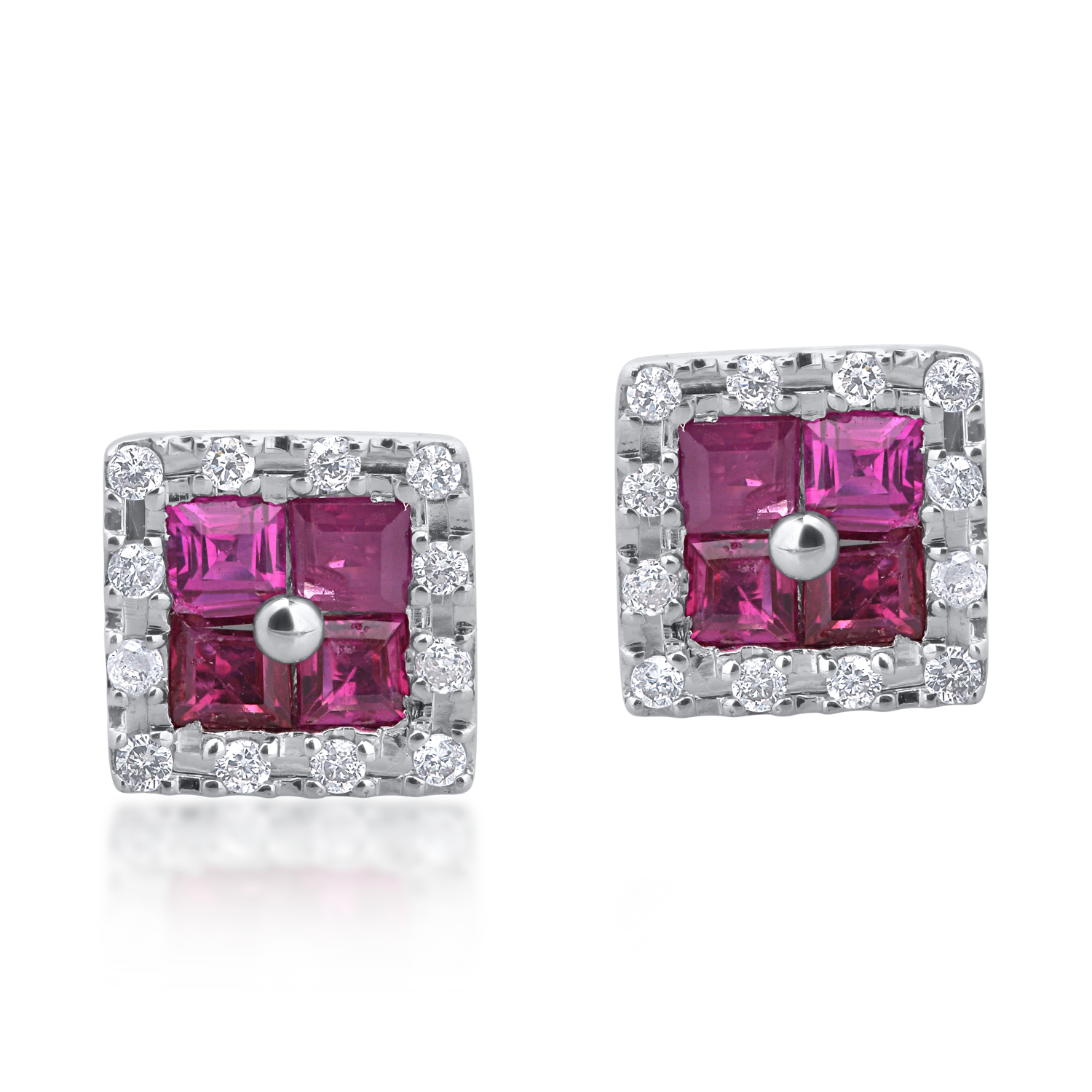 18K white gold earrings with 0.55ct rubies and 0.09ct diamonds