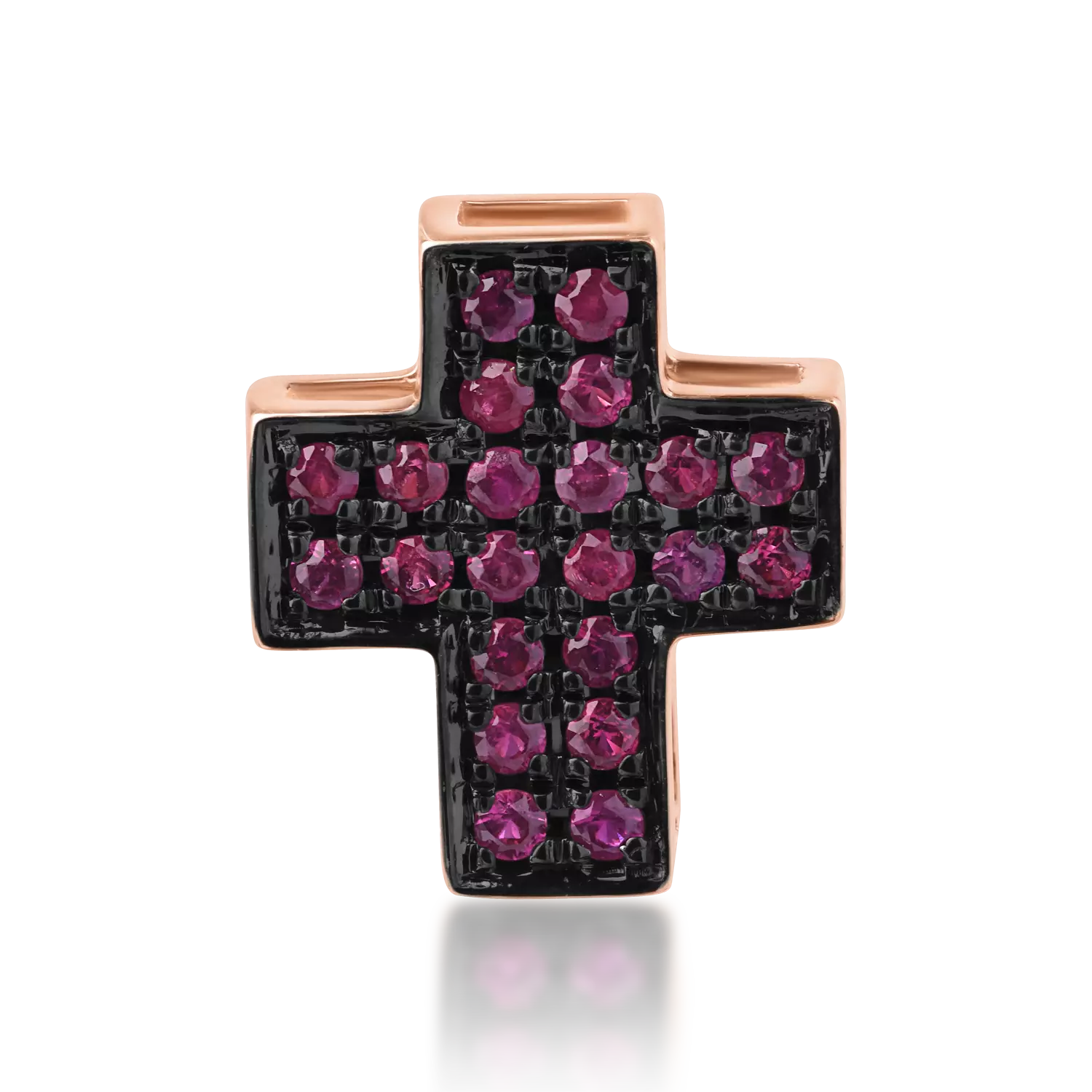 Pandantiv cruce din aur roz de 18K cu rubine de 0.22ct