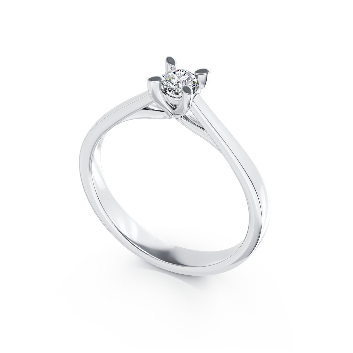 Inel de logodna din aur alb de 14K cu un diamant solitaire de 0.1ct
