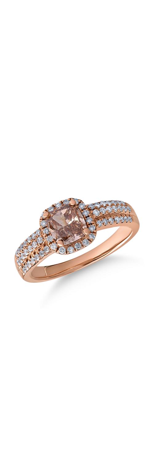 Пръстен от 14K розово злато с 1.02ct кафяв диамант и 0.34ct прозрачни диаманти