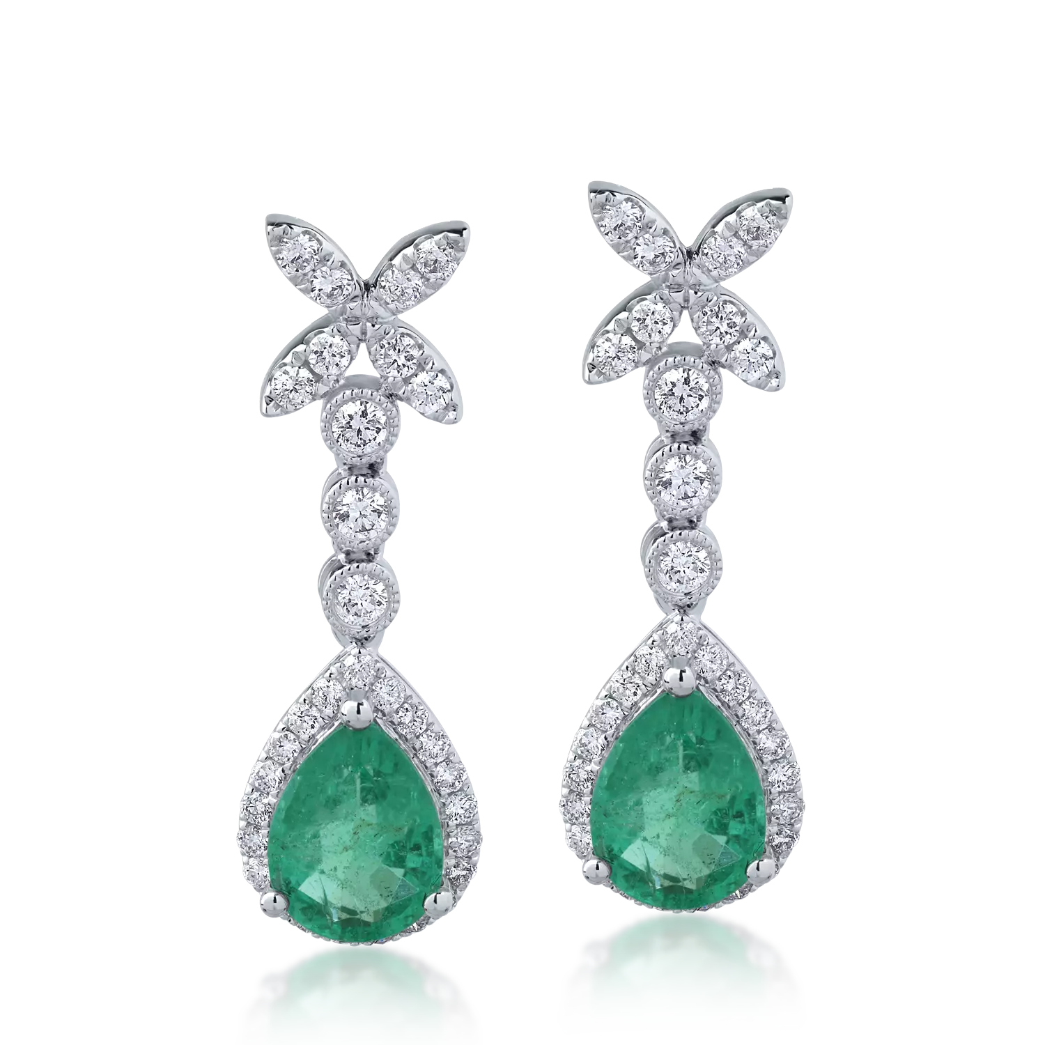 18K white gold earrings with 2ct emeralds and 0.6ct diamonds