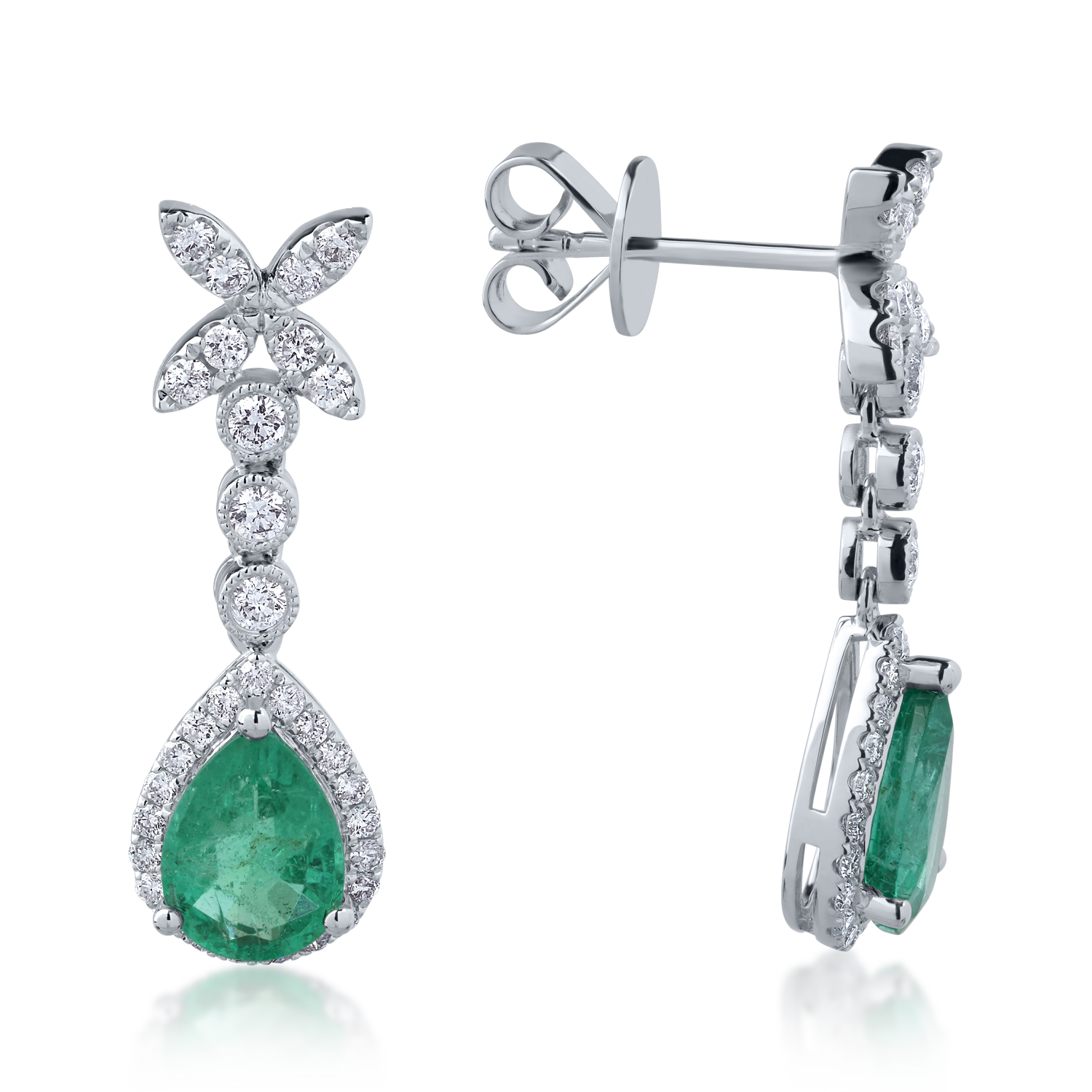 18K white gold earrings with 2ct emeralds and 0.6ct diamonds