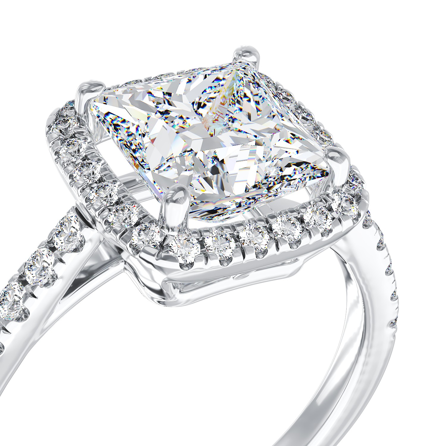 Inel de logodna din aur alb de 18K cu diamant de 2.02ct si diamante de 0.37ct