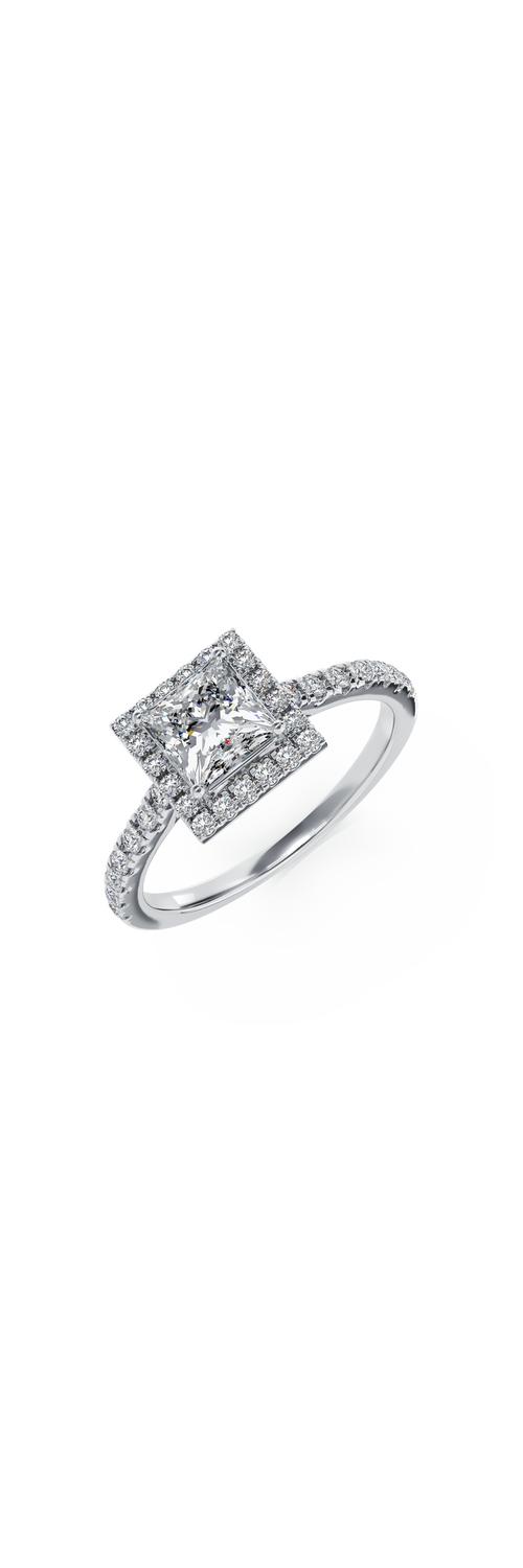 Inel de logodna din aur alb de 18K cu diamant de 0.8ct si diamante de 0.38ct