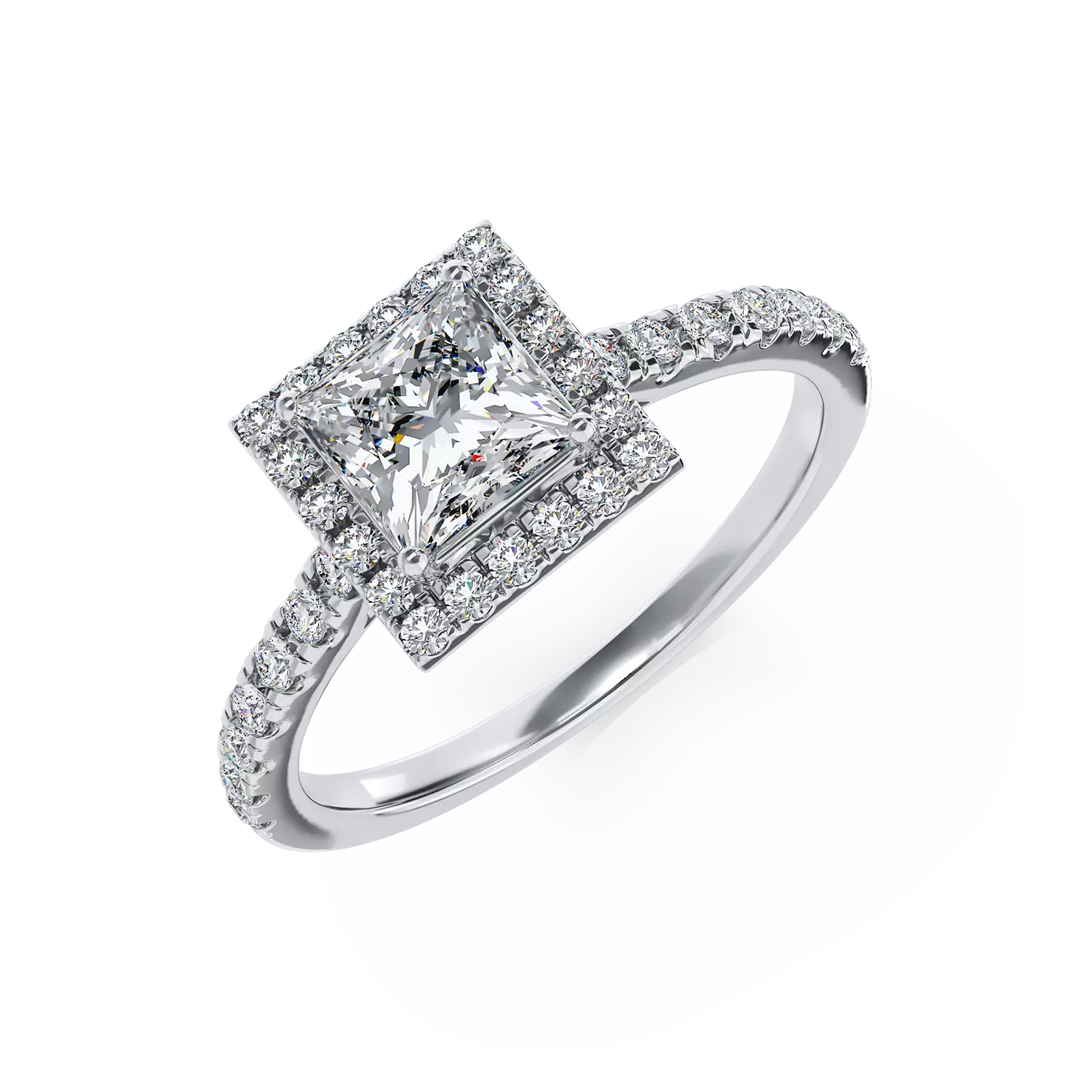 18K fehérarany eljegyzési gyűrű 0.8ct gyémánttal és 0.38ct gyémántokkal