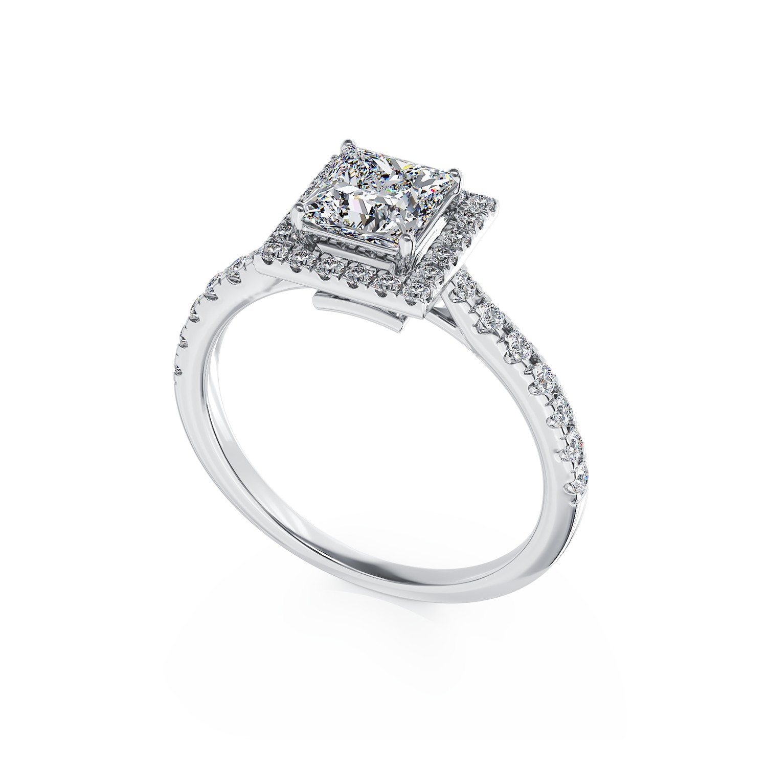 Inel de logodna din aur alb de 18K cu diamant de 0.8ct si diamante de 0.38ct