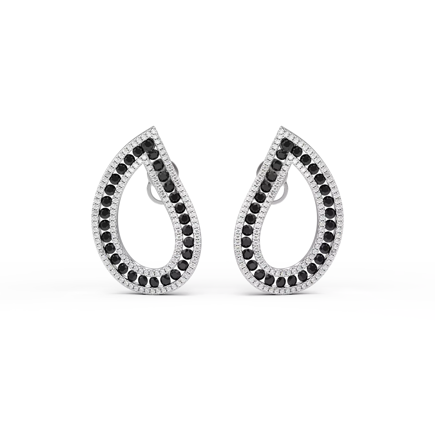 White gold earrings with 1.82ct black diamonds and 0.62ct clear diamonds