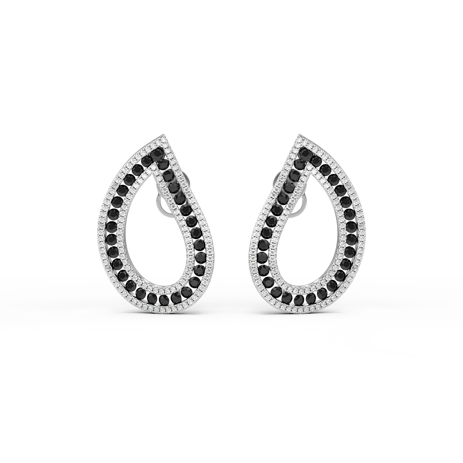 White gold earrings with 1.82ct black diamonds and 0.62ct clear diamonds