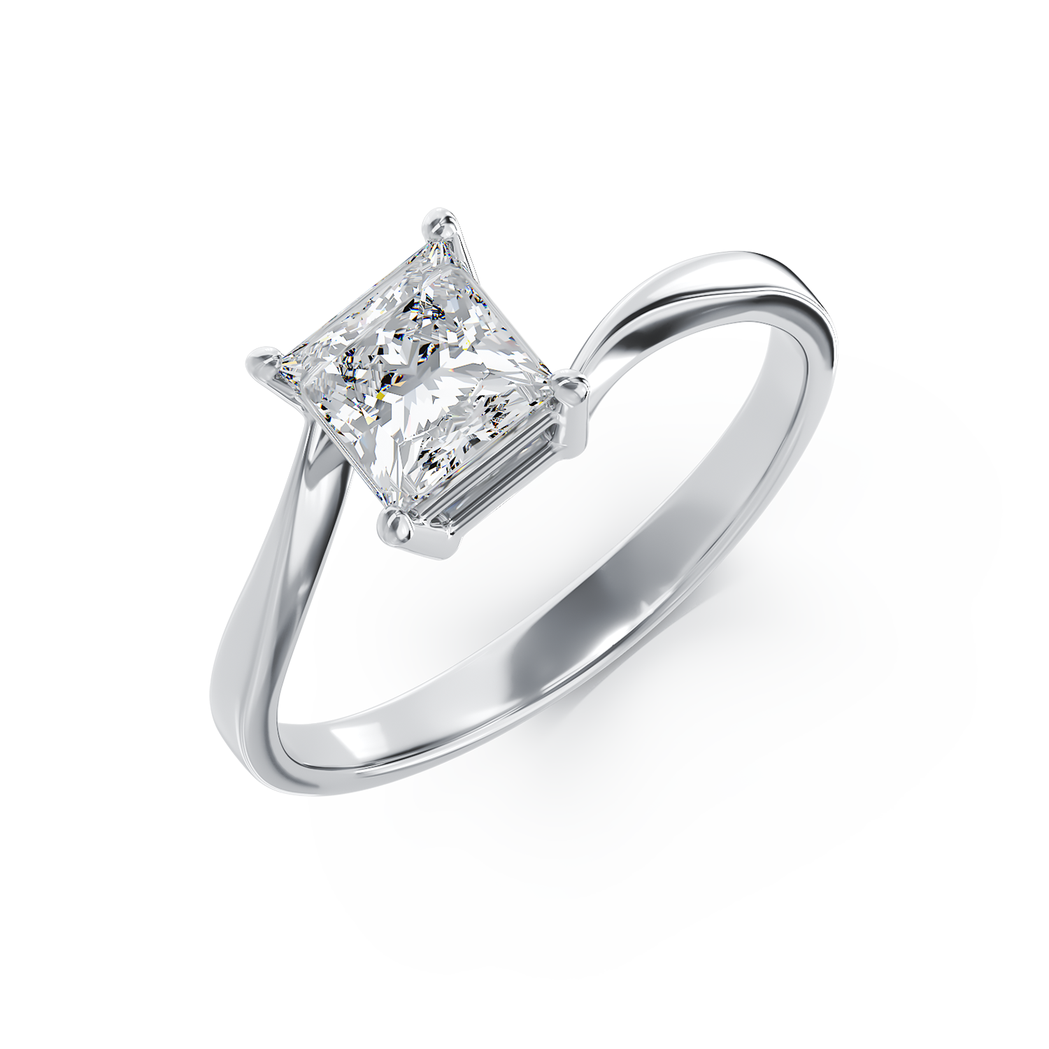 Inel de logodna din aur alb de 18K cu diamant solitaire de 0.7ct