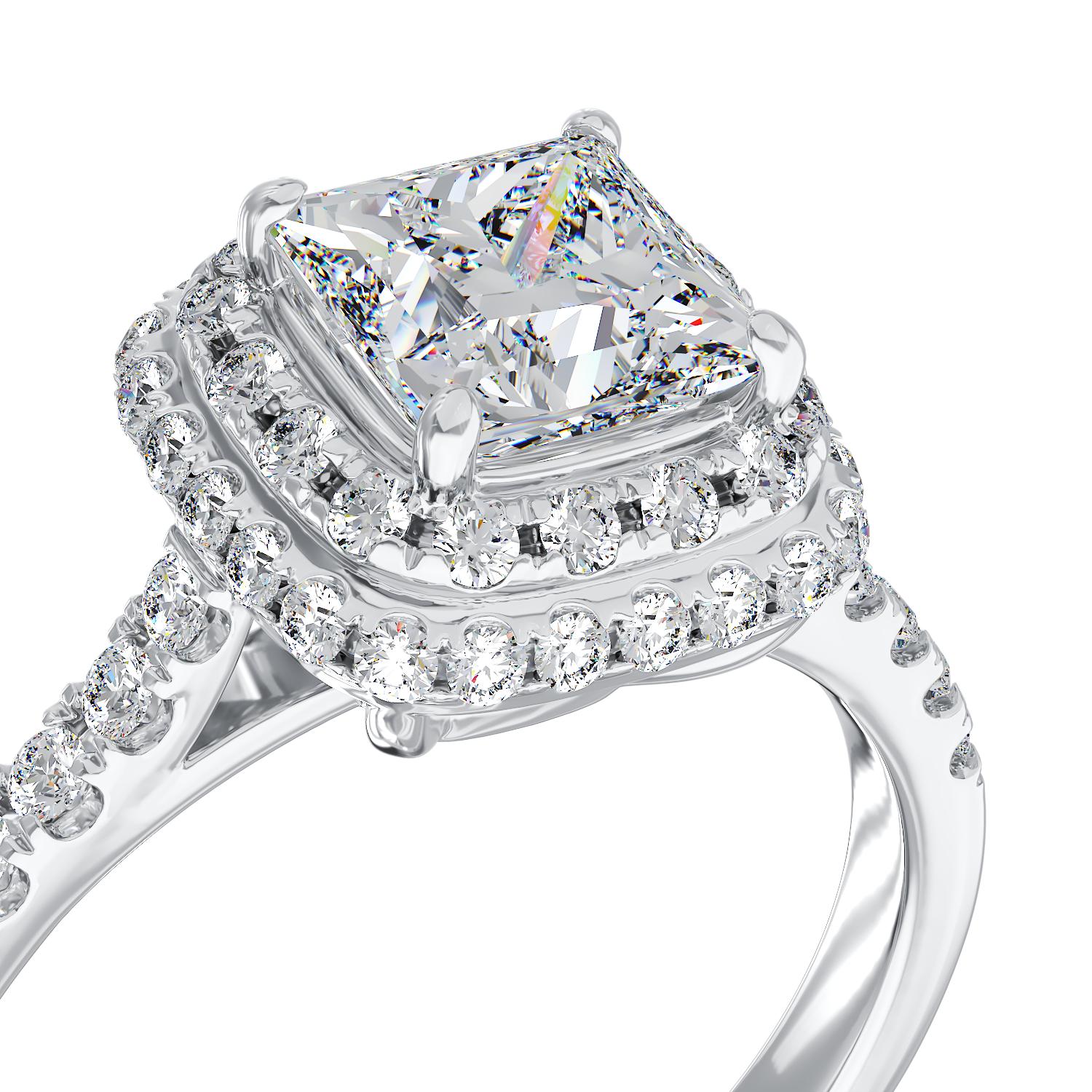 Inel de logodna din aur alb de 18K cu diamant de 1.01ct si diamante de 0.39ct