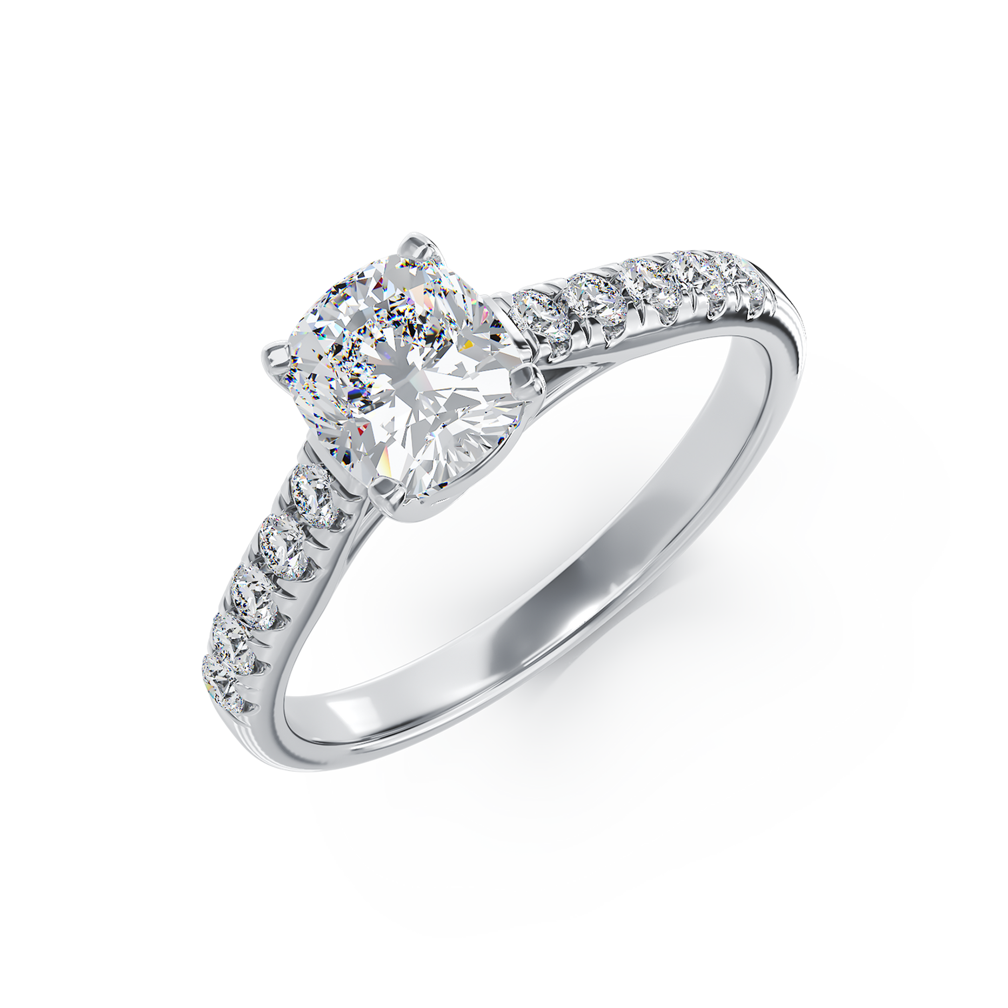 Inel de logodna din aur alb de 18K cu diamant de 0.94ct si diamante de 0.22ct