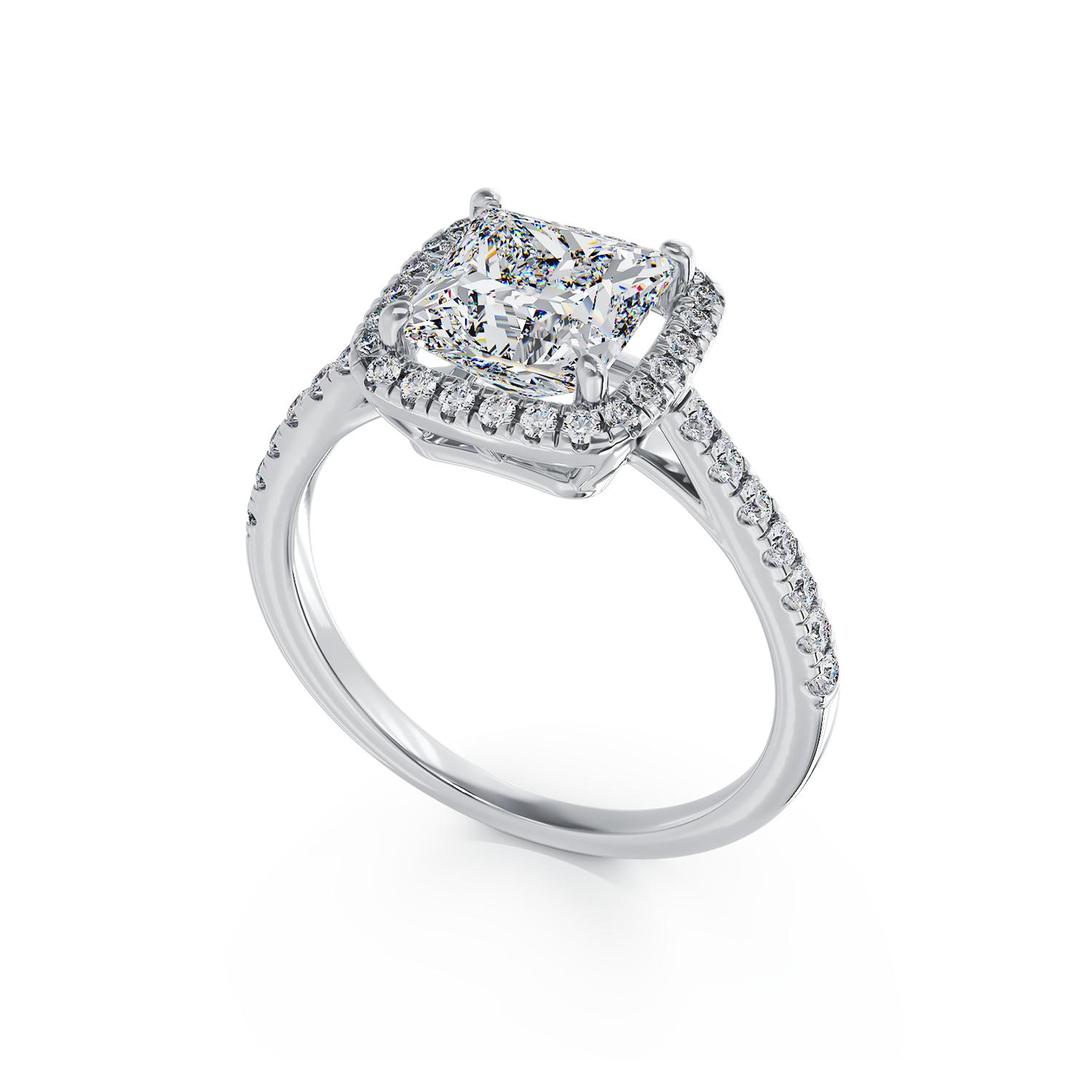Inel de logodna din aur alb cu diamant de 0.7ct si diamante de 0.32ct
