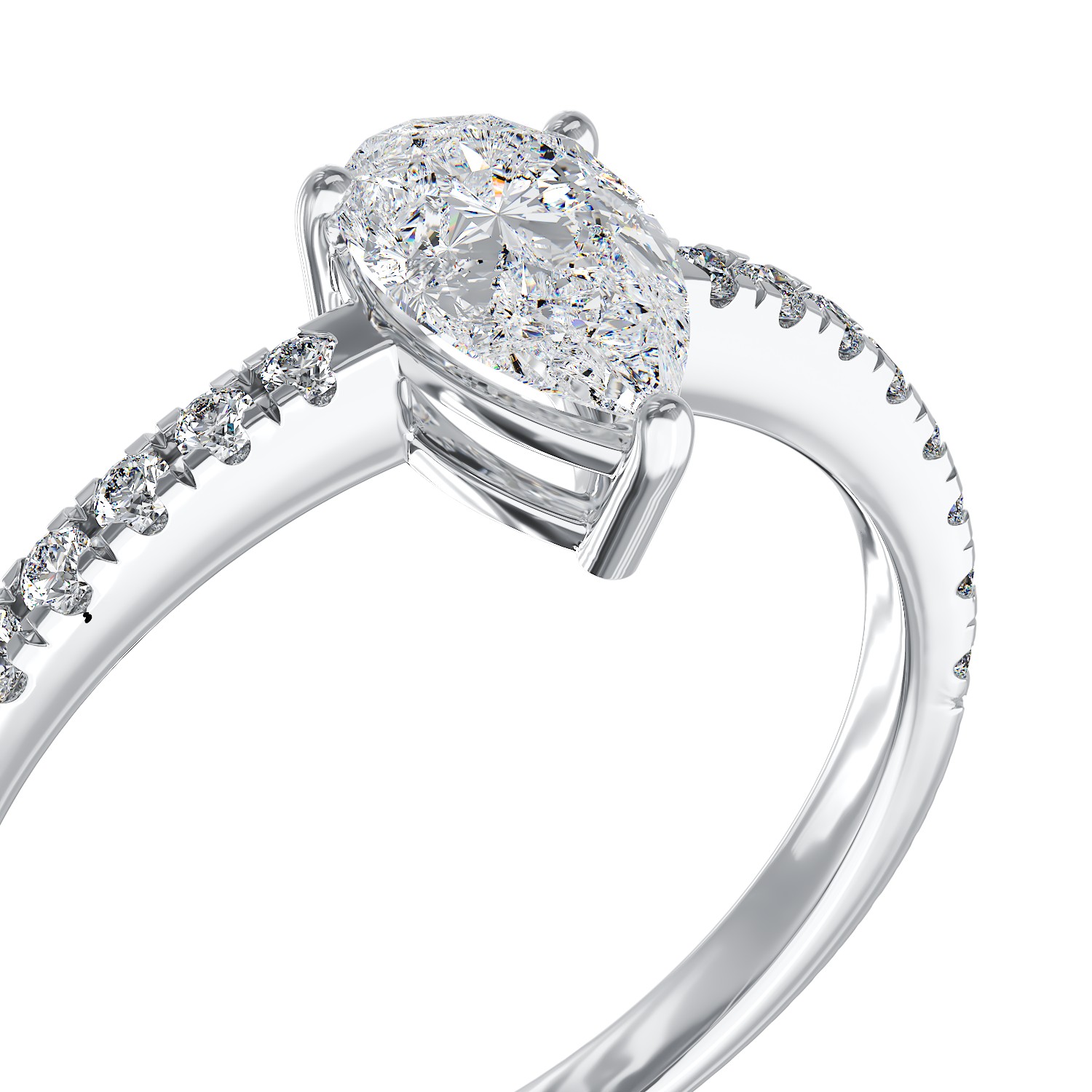 Inel de logodna din aur alb de 18K cu diamant de 0.5ct si diamante de 0.22ct