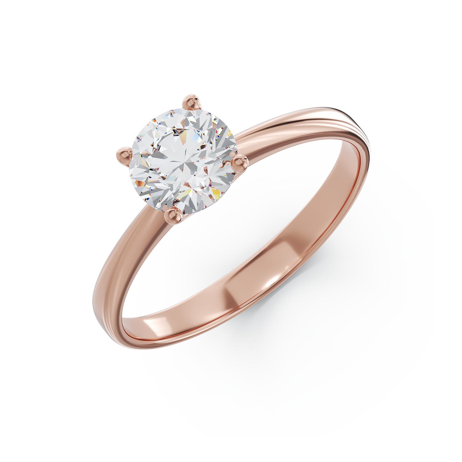 Inel de logodna din aur roz de 18K cu diamant solitaire de 1.26ct