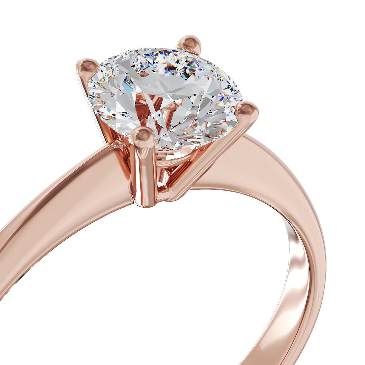 Inel de logodna din aur roz de 18K cu diamant solitaire de 1.26ct