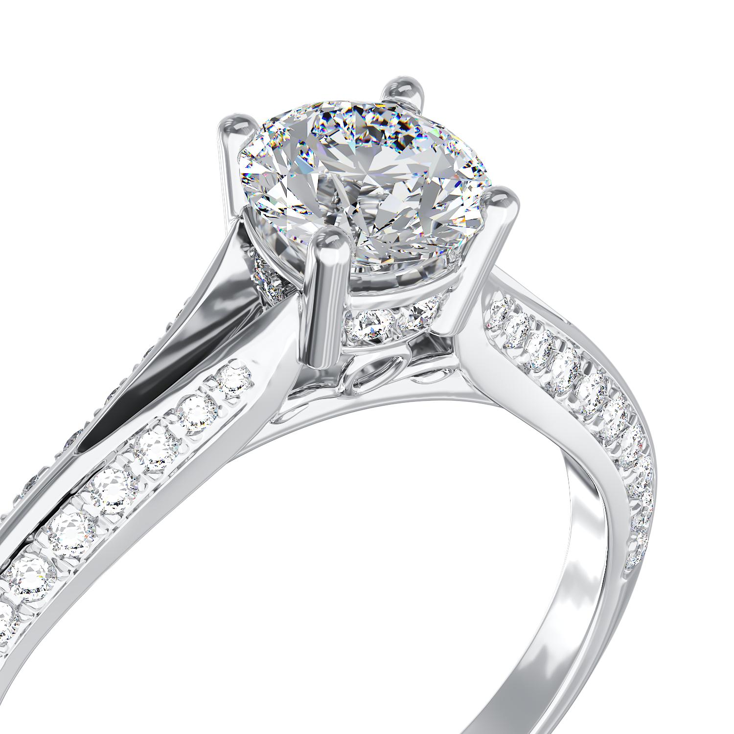 Inel de logodna din aur alb de 18K cu diamant de 0.55ct si diamante de 0.28ct