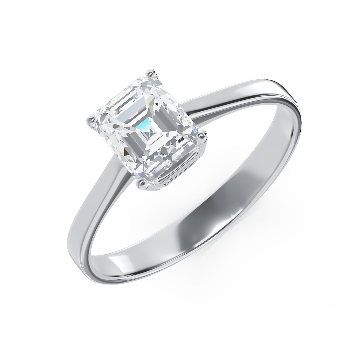 Inel de logodna din aur alb de 18K cu diamant solitaire de 1.11ct